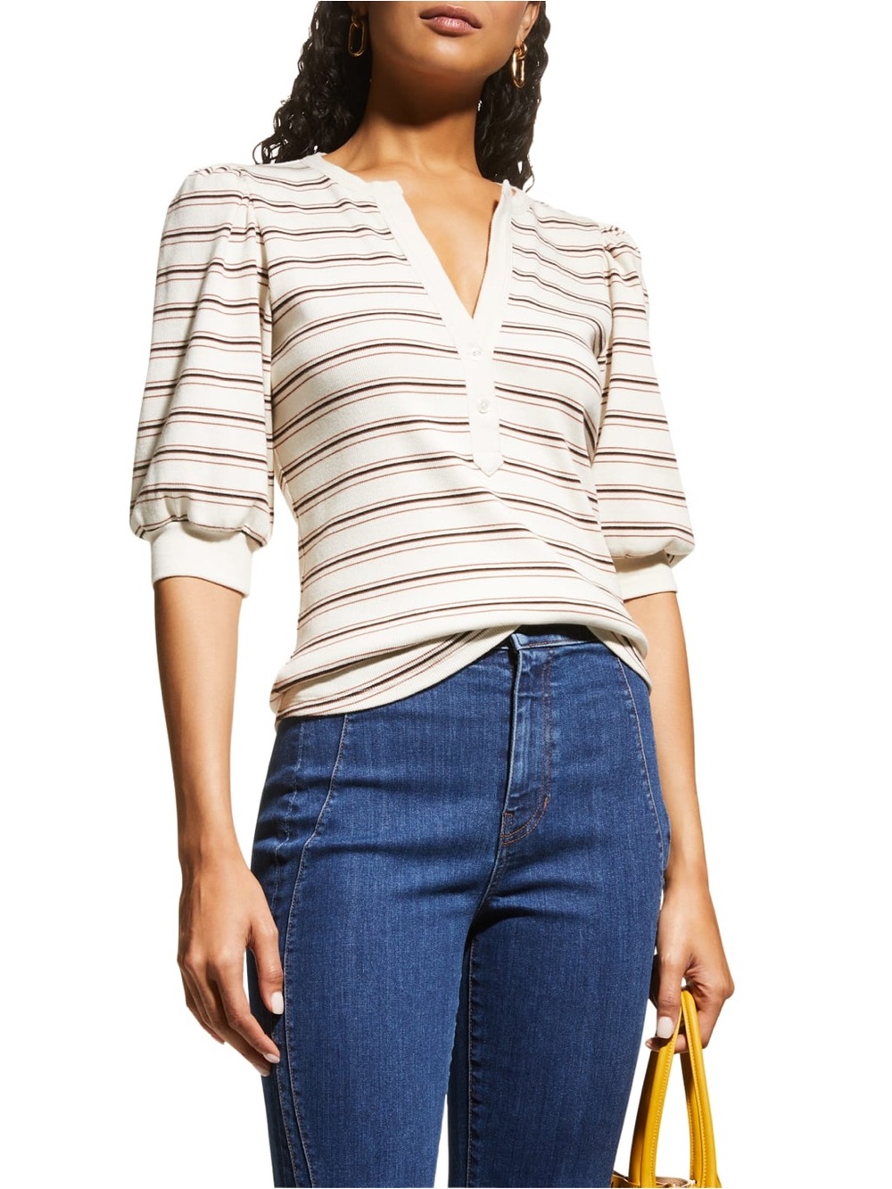 NWOT Veronica Beard Parchment and Cognac Stripe Amity Top Size S